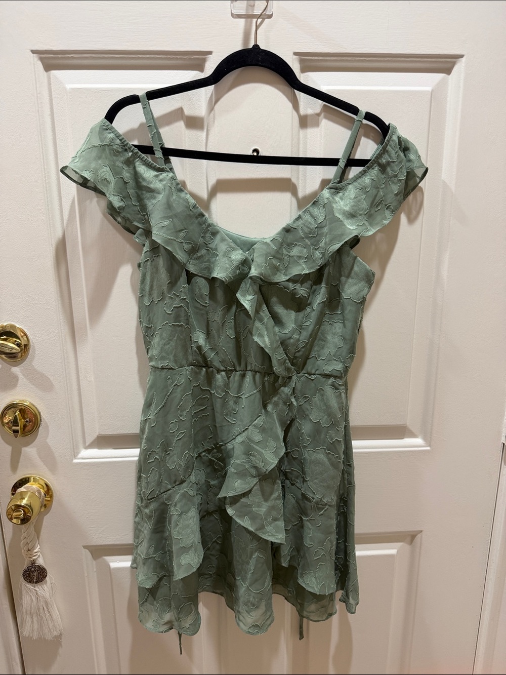 Sage Green Ruffle Off-Shoulder Mini Dress